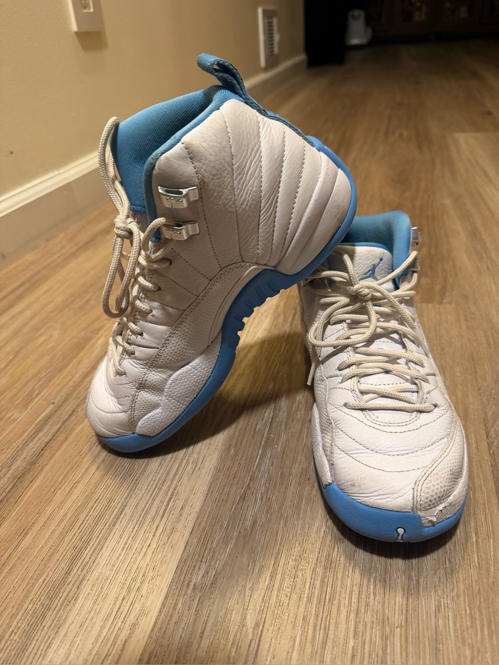 Air Jordan 12 Retro Melo GS Size 5.5Y UK 5 EU 38 White Blue Sneakers
